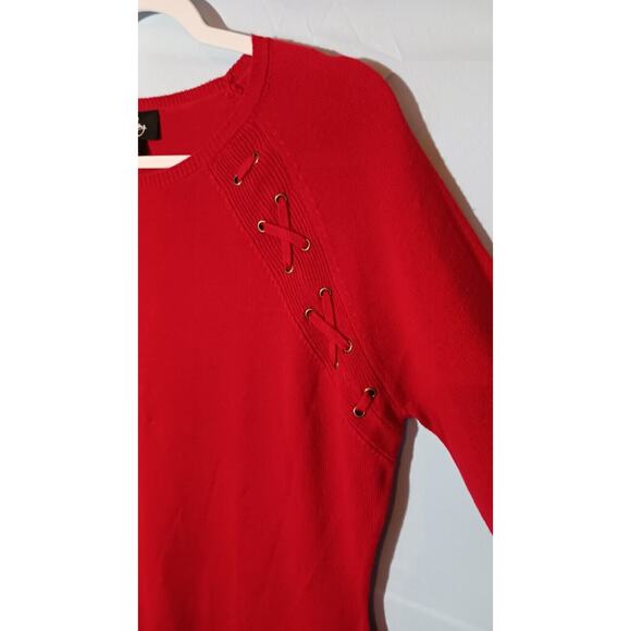 BY & BY Women's XL Knit Lace Up Long Sleeve Sweater Dress Red Acrylic NWT - Picture 7 of 8